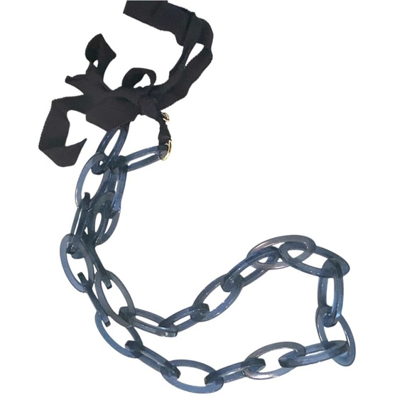 J crew teal resin oval link & tie black ribbon Necklace marked - Picture 4 of 7